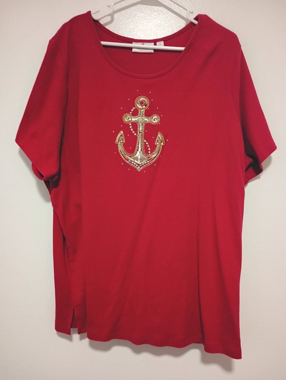 Quaker Factory Anchor Embellished Short Sleeve Women's Size 3X Shirt